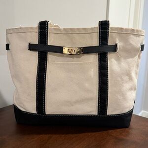 Boatkin style distressed canvas bag tote Black/ Ivory
